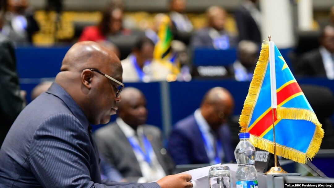 Président Félix Tshisekedi ya RDC na mini-sommet mpo na kimya na mboka na ye, na likita lya mbala 37 ya Union africaine, Addis-Abeba, Ethiopie, 16 sanza ya mibale 2024. (Présidence RDC)
