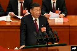 中国领导人习近平在全国人大闭幕式上讲话。（2023年3月13日）