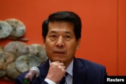 资料照：中国政府欧亚事务特别代表李辉在北京举行的一个新闻发布会上讲话。（2023年6月2日）