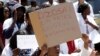A group of Zimbabwean doctors protest at Parirenyatwa hospital in Harare, Sept. 15, 2019. The Zimbabwe Hospital Doctors Association said the group's president Peter Magombeyi was abducted on Saturday, days after receiving threats on his phone.