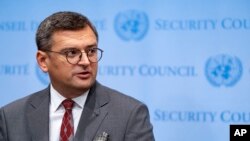 乌克兰外长德米特罗·库列巴（Dmytro Kuleba）在联合国发表讲话 （资料照，2022年9月22日）
