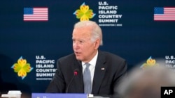 拜登总统在华盛顿国务院举行的首届美国-太平洋岛国峰会上发表讲话。（2022年9月29日）