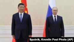 中国领导人习近平与俄罗斯总统普京在乌兹别克斯坦撒马尔罕参加上海合作组织峰会期间举行会晤。（2022年9月15日）