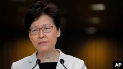 香港特首林郑月娥在2019年8月27号的记者会上。