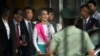 Myanmar's opposition leader Aung San Suu Kyi arrives at Beijing Capital International Airport in Beijing, China, June 10, 2015.