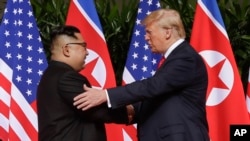 美国总统川普与金正恩在新加坡会晤(资料照片)