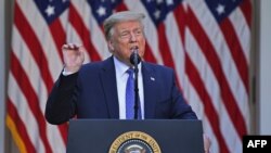 美国总统特朗普在华盛顿特区白宫玫瑰园对媒体发表讲话（2020年6月1日）。
