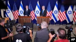 Держсекретар США Ентоні Блінкен зустрівся із прем'єр-міністром Ізраїлю Біньяміном Нетаньягу у приміщенні Міністерства оборони Ізраїлю, Тель-Авів, 12 жовтня 2023 р. AP Photo/Jacquelyn Martin, басейн)AP Photo/Jacquelyn Martin