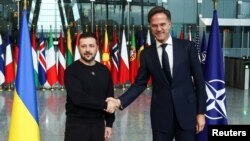 Президент України Володимир Зеленський та генеральний секретар НАТО Марк Рютте під час зустрічі у Брюсселі, 17 жовтня 2024. REUTERS/Yves Herman
