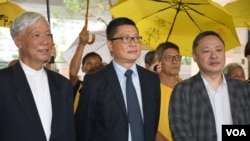 香港和平占中三名发起人(左起) 朱耀明、陈健民、戴耀廷。 (2018年9月17日 美国之音汤惠芸拍摄 )