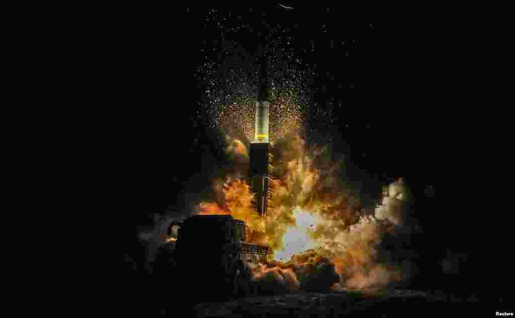 South Korea's Hyunmoo II missile is fired during an exercise at an undefined location in the east coast of the country.
