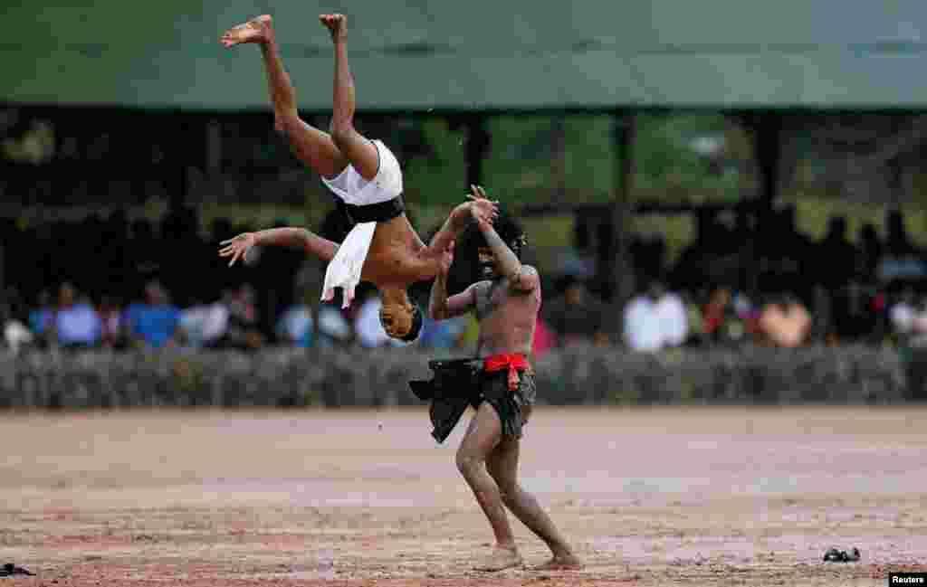 Sri Lanka's Special Task Force (STF) members perform in Kalutara.