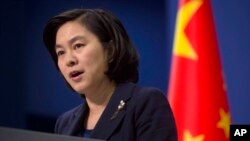 中国外交部发言人华春莹在新闻发布会上（2016年1月6日）