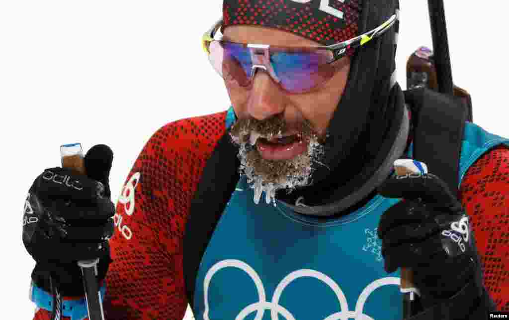Switzerland's Benjamin Weger of Switzerland is seen after competing in the men's 12.5km pursuit during the Pyeongchang 2018 Winter Olympic Gamesin Pyeongchang, South Korea.