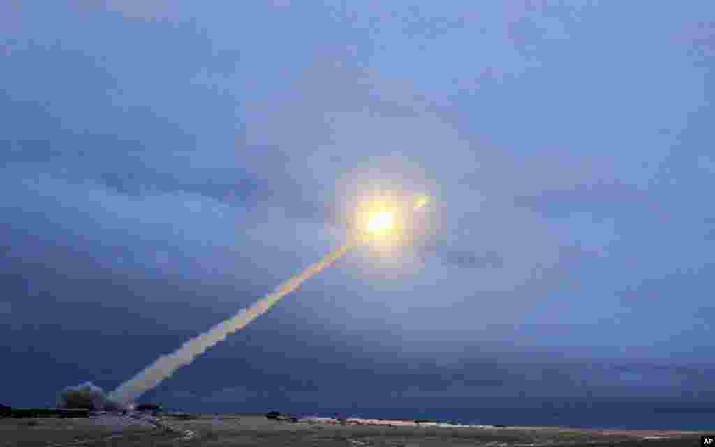 This video grab provided by RU-RTR Russian television shows the launch of what President Vladimir Putin said is Russia's new nuclear-powered intercontinental cruise missile. Putin declared that Russia has developed a range of new nuclear weapons, claiming they can't be intercepted by enemy.
