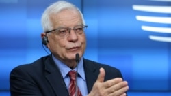 European Union foreign policy chief Josep Borrell speaks during a press conference following a meeting of EU foreign ministers in Brussels, Belgium, March 22, 2021.