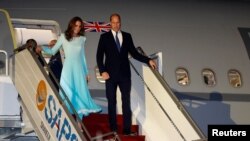 Britain's Prince William and Catherine, Duchess of Cambridge, arrive in Islamabad, Pakistan, Oct. 14, 2019. 