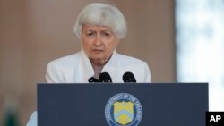 Міністерка фінансів США Дженет Єллен поспілкувалась з пресою в Сан-Паоло, Бразилія, перед зустріччю міністрів фінансів та голів центробанків Групи 20, 27 лютого 2024 року