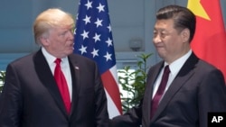 美国总统川普(左)和中国国家主席在德国汉堡的G20峰会上(资料照片)