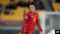 西班牙女足队员埃尔莫索在世界杯与日本队的比赛中失去了一次得分机会。(2023年7月31日）