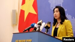 越南外交部发言人黎氏秋恒2019年7月25日在河内举行的例行记者会上。