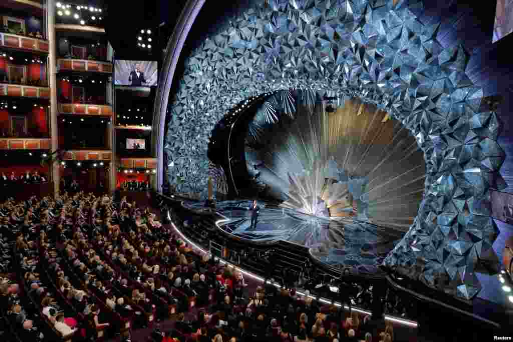 Host Jimmy Kimmel opens the show of the 90th Annual Academy Awards at the Dolby Theatre in Los Angeles, California, March 4, 2018.