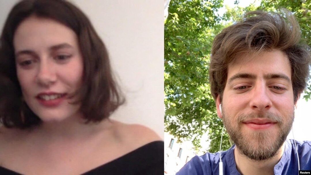 FILE - Andrea Chabant Sanchez in Madrid, Spain and his girlfriend, Emma in Normandy, France, video chat on Jan. 30, 2020. (ANDREA CHABANT SANCHEZ/Handout via REUTERS )