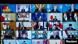 G20成员国领导人在罗马就阿富汗问题召开视频会议。（资料照，2021年10月12日）