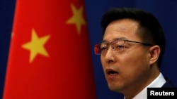 资料照：中国外交部发言人赵立坚在例行记者会上。（2020年4月8日）