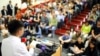香港亲民主活动人士黄之锋在德国洪堡大学对学生们讲话。（2019年9月11日） 
