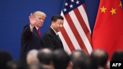 美国总统川普和中国国家主席习近平离开北京人民大会堂。（2017年11月9日）