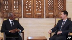 前联合国秘书长、阿盟和联合国叙利亚问题特使安南与叙利亚总统阿萨德星期六在大马士革举行了会晤