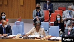美国常驻联合国代表琳达·托马斯-格林菲尔德在安理会就阿富汗局势发表讲话（2021年8月16日）