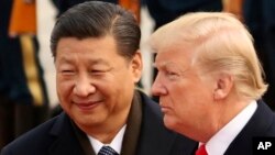特朗普总统和习近平主席在北京人民大会堂前（美联社）
