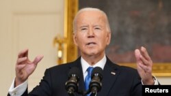 美国总统拜登2024年2月13日发表有关对乌克兰、以色列和台湾的援助计划的讲话。