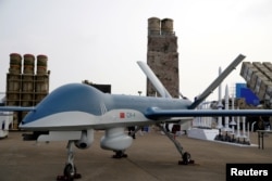 广东珠海中国国际航空航天博览会上展出的CH-4无人机。（2021年9月29日）