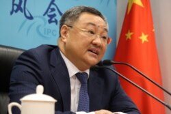 资料照：中国外交部军控司司长傅聪在记者会上讲话。（2020年7月8日）