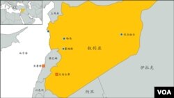 叙利亚地理位置示意图。