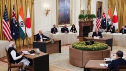 拜登总统在白宫主办有印度总理莫迪、澳大利亚总理莫里森和日本首相菅义伟参加的“四方”领导人峰会。(2021年9月24日)
