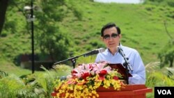 马英九在纪念辜汪会谈23周年仪式上讲话（美国之音齐勇明拍摄）