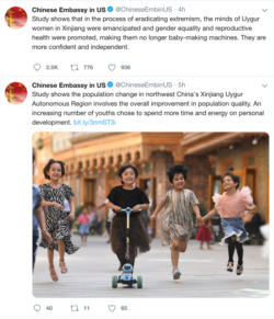 A deleted tweet from an official Chinese embassy account.