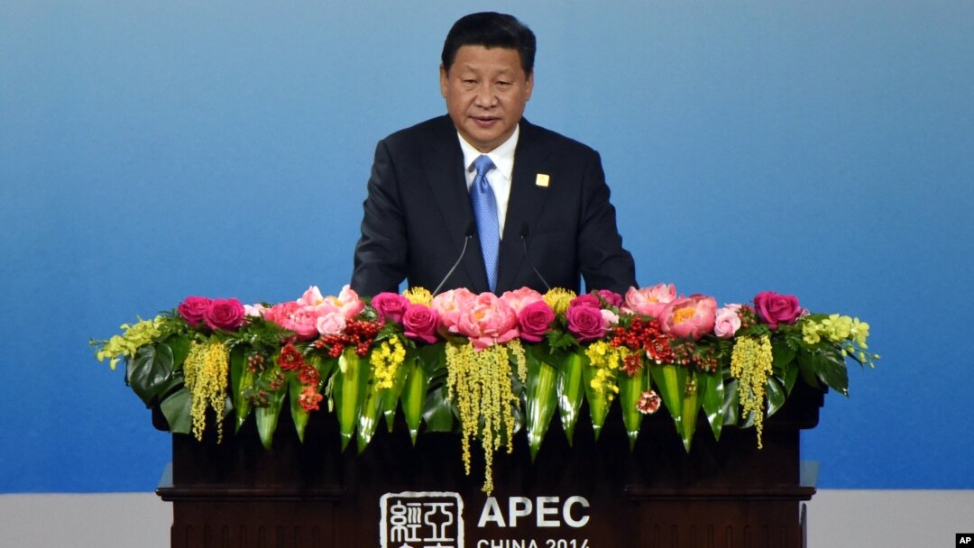 China's President Xi Jinping delivers an opening speech of the APEC CEO Summit as part of the Asia-Pacific Economic Cooperation (APEC) Summit at the China National Convention Center in Beijing, Nov. 9, 2014. 