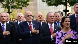 9月11日纽约前市长朱利亚尼和现任市长布隆伯格参加纽约纪念9/11活动