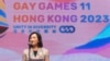 香港立法会议员叶叶淑仪于2023年11月4日在香港同乐运动会开幕典礼上致辞。（美联社）