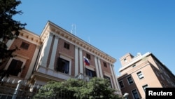 General view of the Russian Embassy after a Russian army official, who is accredited with the embassy, and an Italian navy captain were arrested on suspicion of spying, in Rome, Italy, March 31, 2021. 