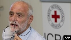 Ông Jakob Kellenberger, Chủ tịch Ủy ban Chữ thập đỏ, nói chuyện với các nhà báo về chuyến đi thăm Syria tại một cuộc họp báo ở Geneve, Thụy Sĩ hôm 6/9/11