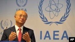 아마노 유키야 국제원자력기구(IAEA) 사무총장이 지난 9일 이사회에 이어 열린 기자회견에서 발언하고 있다.