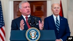 Mfalme wa Jordan Abdullah akizungumza kwenye ukumbi wa White House baada ya kukutana na Rais Biden, Feb 12, 2024. Picha ya AP