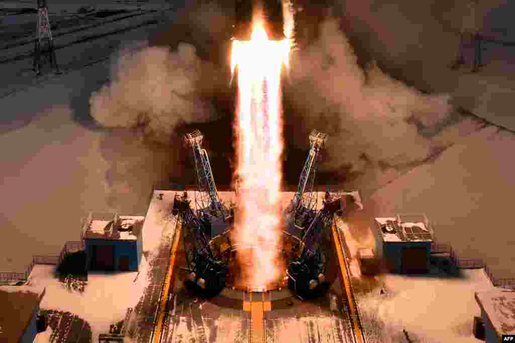 The Soyuz-2.1b rocket carrying Russia's Meteor-M 2-1 weather satellite and other equipment lifts off from the launch pad at the Vostochny cosmodrome outside the city of Uglegorsk, about 200 kms from the city of Blagoveshchensk in the far eastern Amur region, Russia.